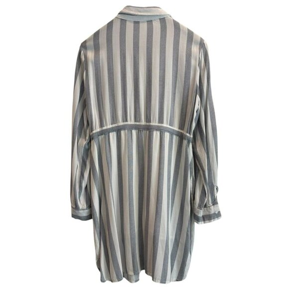 Passport Striped Shirt Dress –‎ Blue/Gray White Button Front Resortwear Style L - Picture 2 of 4